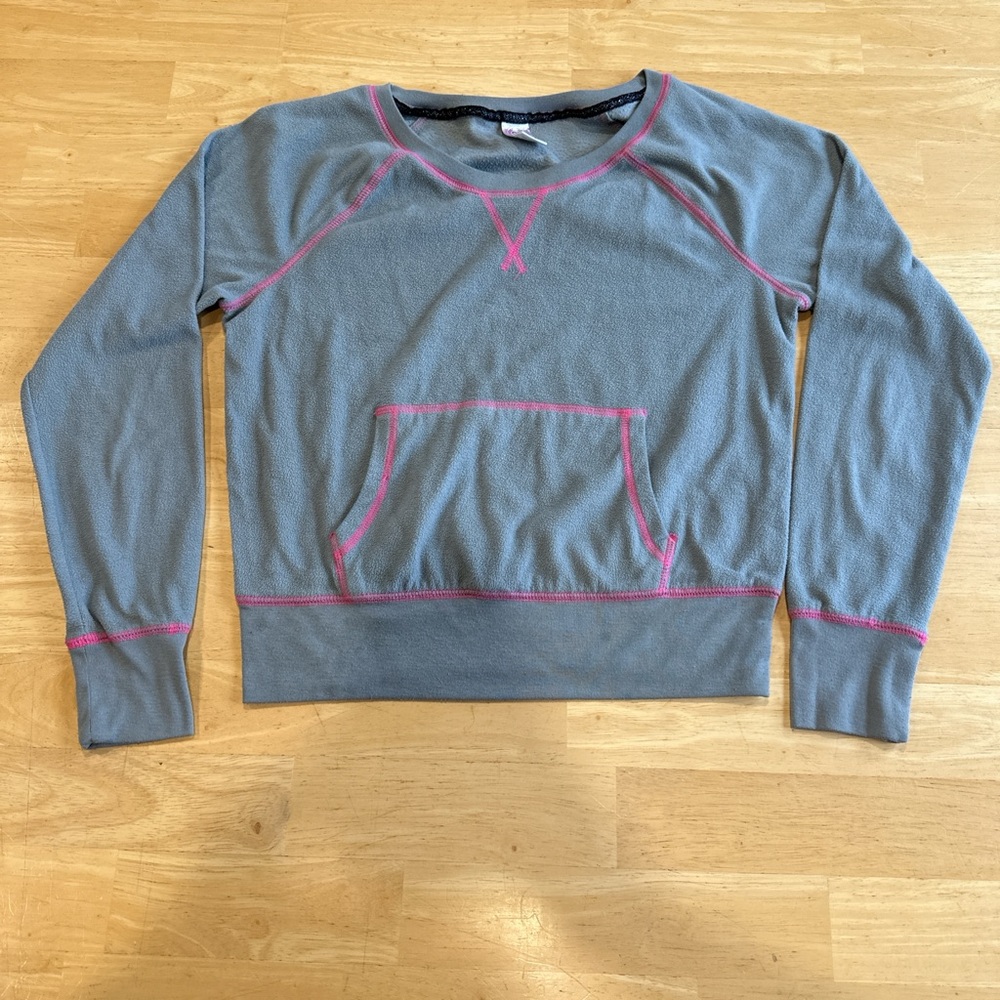 Gray Sweatshirt with Pink Stitching Large